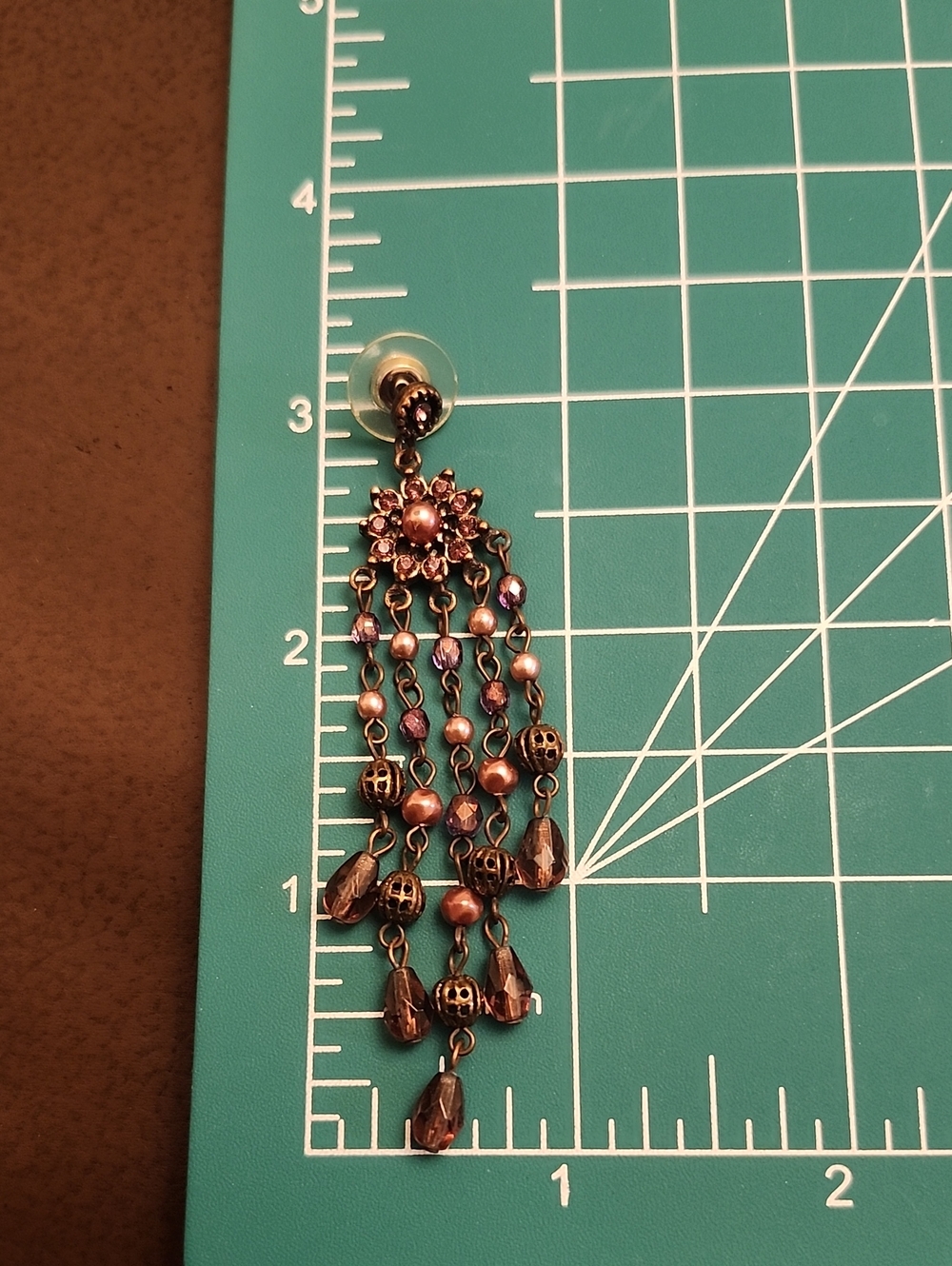 R.J. Graziano Antique Gold-Tone Purple and Mauve Beaded Chandelier Earrings - Picture 4 of 4